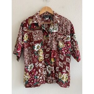 Vintage Bonnie Boynton Shirt Womens Large (M) Floral Rayon Tropical Hawaii